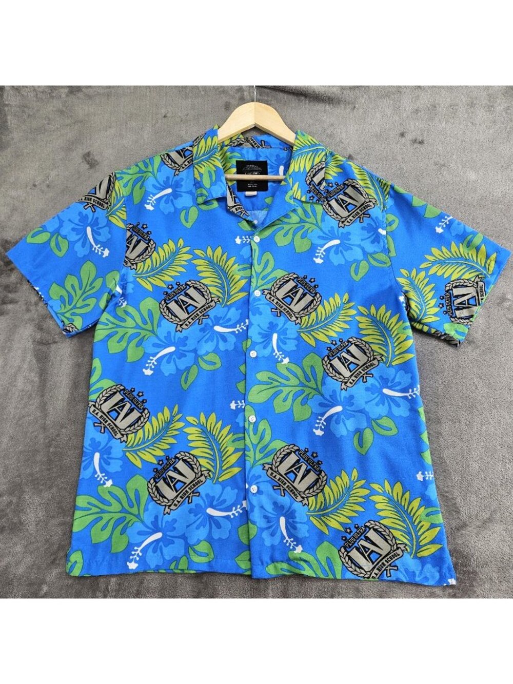 My Hero Academia Shirt Mens L Blue Hawaiian Tropical Button Anime UA High MHA
